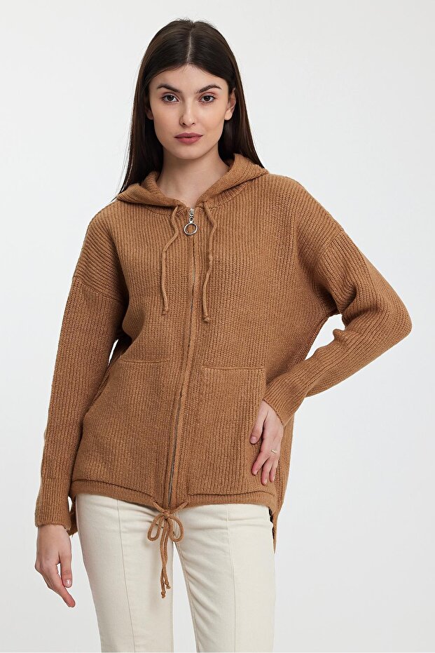 Hooded Zippered Knitwear Cardigan (A92409-S)