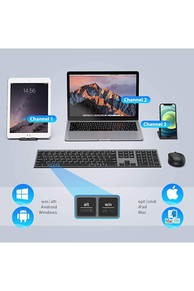 Bluetooth Keyboard and Mouse Set DK03, Rechargeable Dual-Mode Wireless Combo - 2