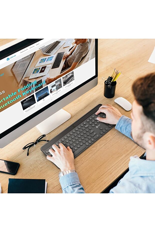 BK60 Solar Bluetooth Keyboard, Full-Size, 3-Device, Silent Scissor Keys, Numeric Keypad - 8