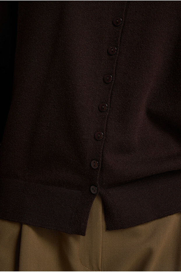 Dik Yaka Düğmeli Triko Hırka - 2