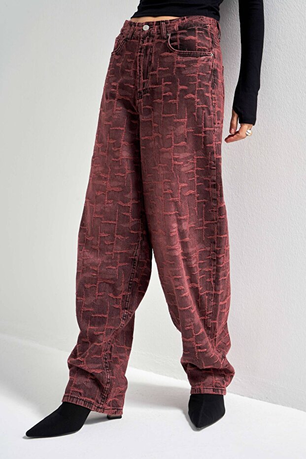 Women's Burgundy 4W5-151 Skater Fit Special Fabric Design Denim Jean