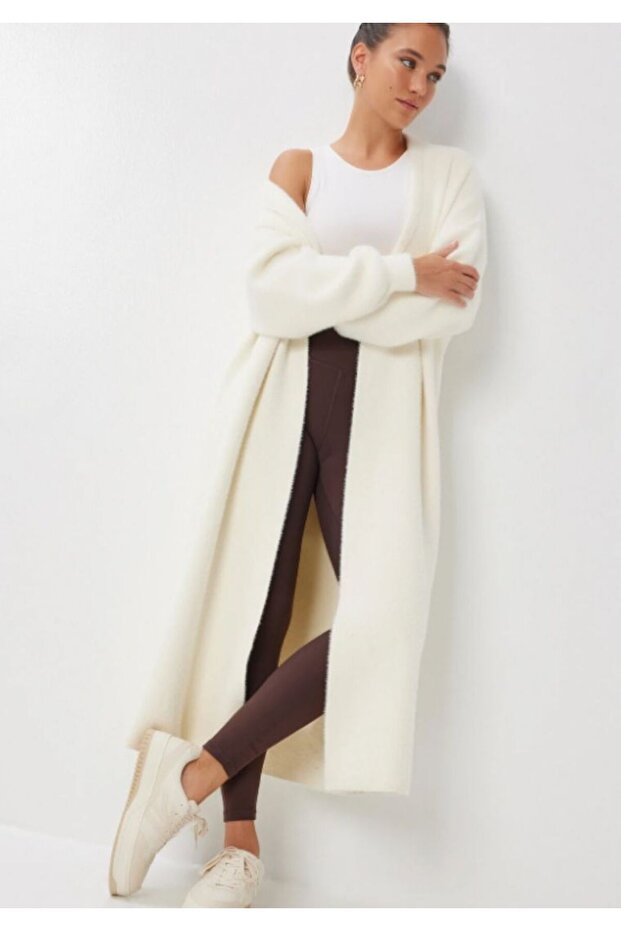 Yumuşak Dokulu Uzun Triko Hırka EKRU - 1