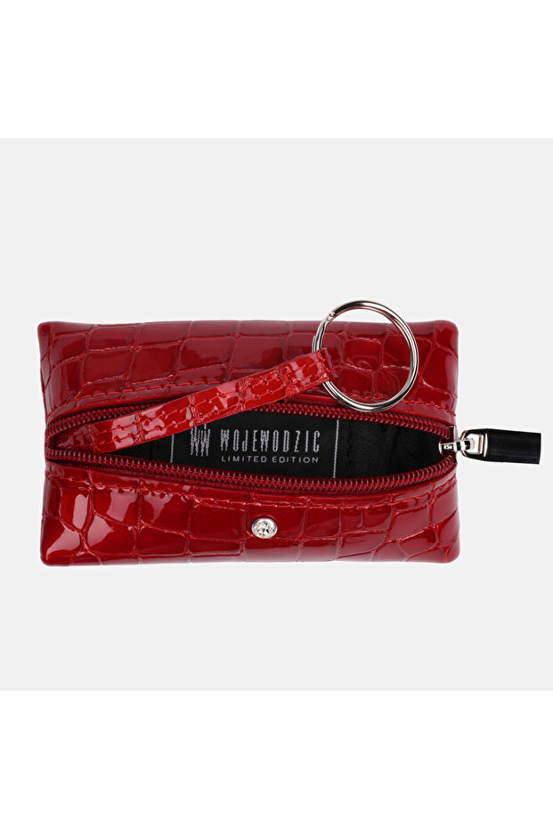 Red patent leather key case with a crocodile pattern - 1