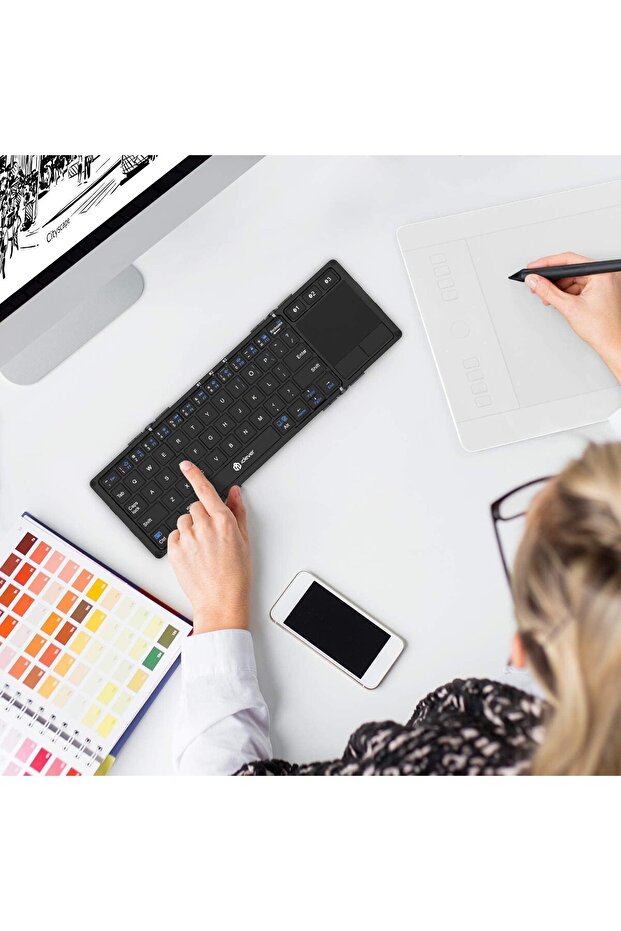 BK08 Foldable Bluetooth Keyboard with Touchpad (Tri-Folding, Connect Up to 3 Devices) - 8