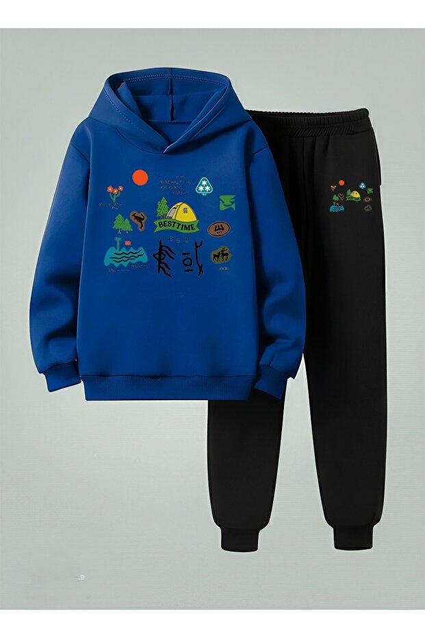 Sweatshirt - Tracksuit Set Kids Hooded Best Time Camping Printed 3 Thread Rasterized