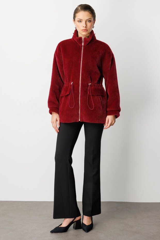 ياقة مرتفعة متوسطة الطول معطف قطيفة - 4