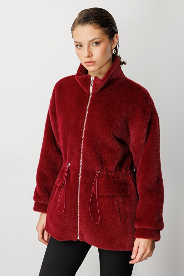 ياقة مرتفعة متوسطة الطول معطف قطيفة - 2