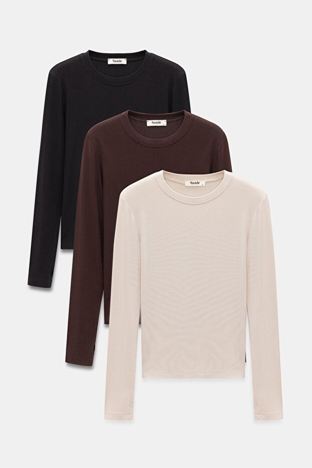 Women's Crew Neck Fingerhole Long Sleeve Bodysuit/Blouse - Pack of 3