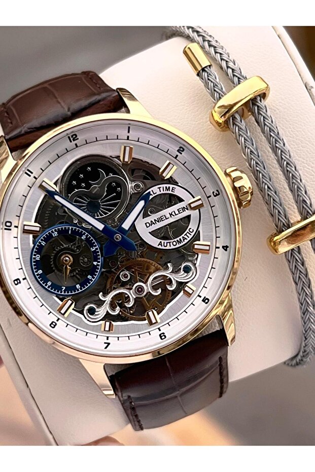 Leather Cord Automatic Mechanism Metap and Sun Dial Men's Wristwatch+Bracelet 14013.5