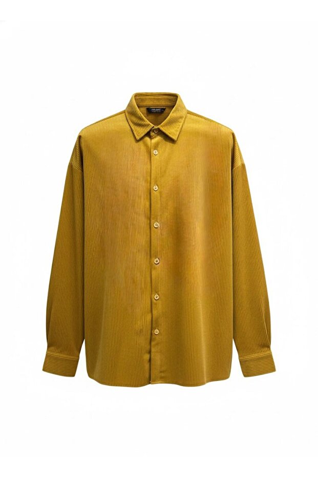 Erkek Trend Fitilli Basic Hardal Oversize Kadife Ceket - 4