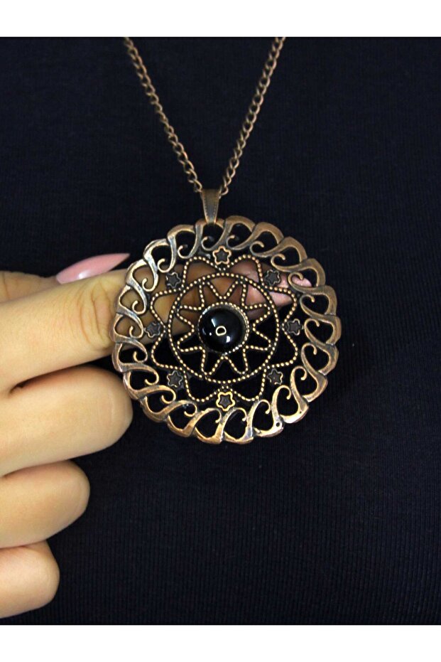 Natural Stone Onyx Natural Stone Round Model Ancient Women's Necklace Euk47O