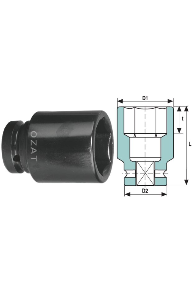 Impact socket wrench head 1'' 6 sides, long 44