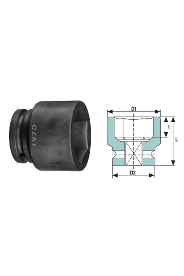 Impact socket head 1'' 6 sides, short 75