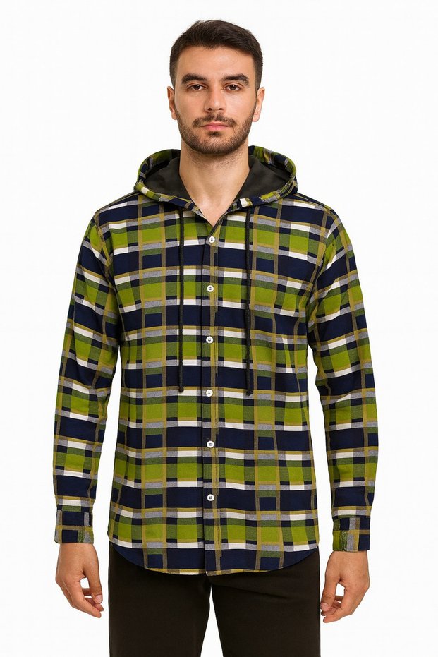 Men's Checkred Hoodie Shirt - Green