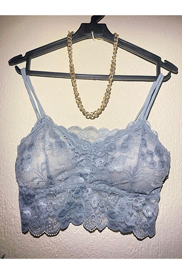 حمالة صدر بحزام مزدوج ومزينة بالزهور من الدانتيل - 1