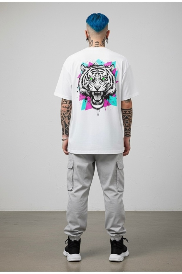Unisex Oversized Vapor Tiger Printed T-Shirt