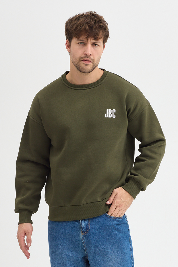 Crew Neck Embroidered Oversize Raster Basic Men's Sweatshirt - 5
