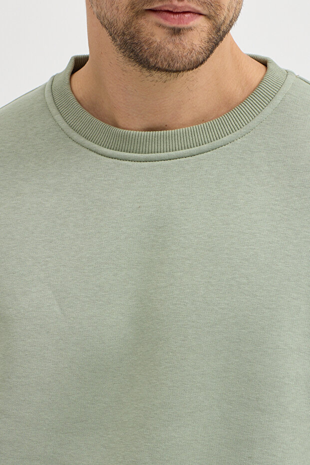 Bisiklet Yaka Oversize Şardonlu Basic Erkek Sweatshirt - 7