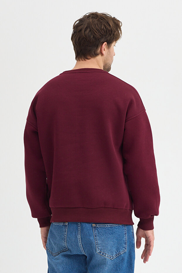 Crew Neck Oversize Ribbed Basic Men's Sweatshirt - 6