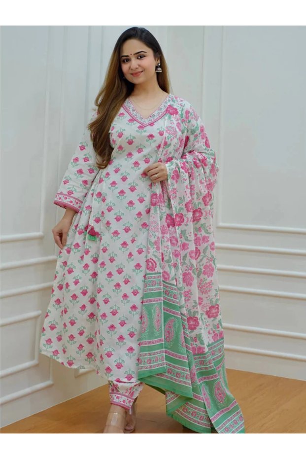 Pink Viscose Rayon Salwar Kameez Dupatta - ALV1400 | Pink-Size-M-38Inches
