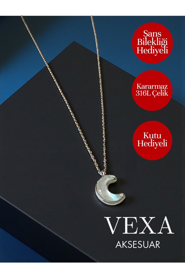 Imported Moonlight Does Not Blacken 316L Anti-Allergic Crescent Steel Necklace - Boxed and Lucky Bracelet Gift Product