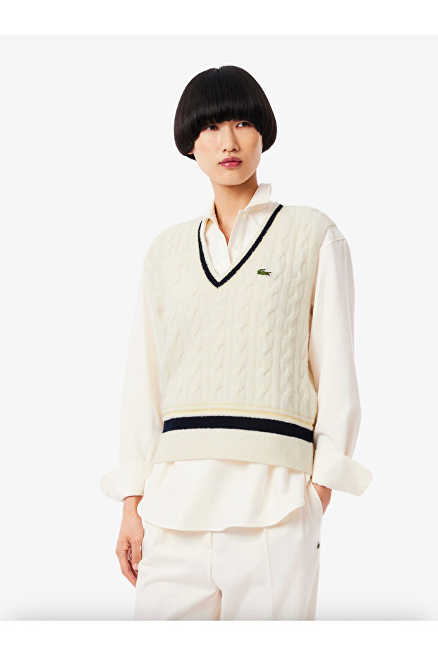 Cable Knit Wool Sweater Vest - 1