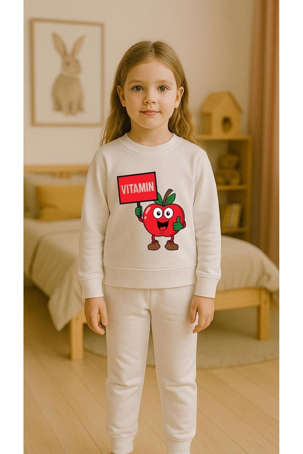 Children's Team Sweatshirt Vitamin Apple B Printed Girls Boys Crew Neck3 4-5-6-7-8-9-10-11-12Years