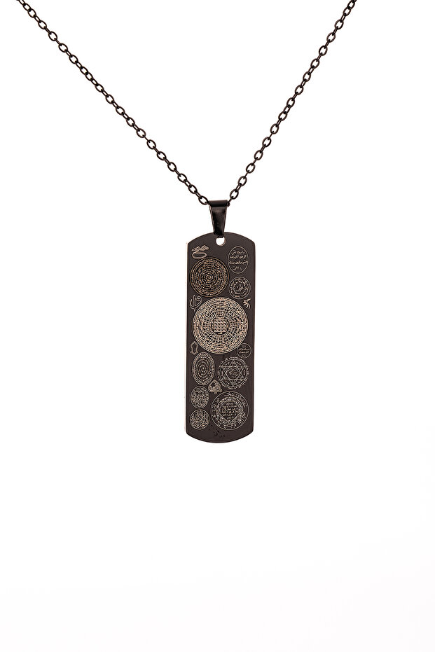Black Rectangular Titanium Plated Dual Steel Pendant with Steel Chain Tarnish Free Stainless