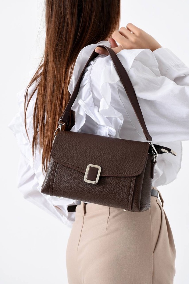 Soft Leather Crossbody and Shoulder Bag with Multi-Compartment Lock Detail