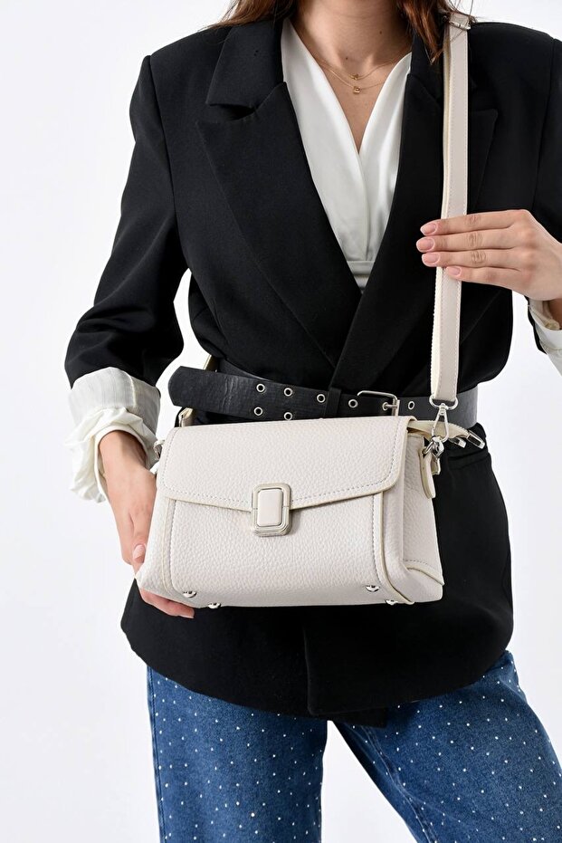 Soft Leather Crossbody and Shoulder Bag with Multi-Compartment Lock Detail