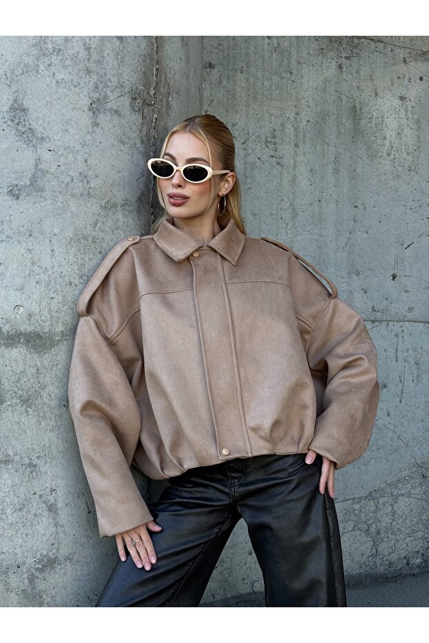 سترة قصة فضفاضة تريند بومبر من جلد الغزال - 8