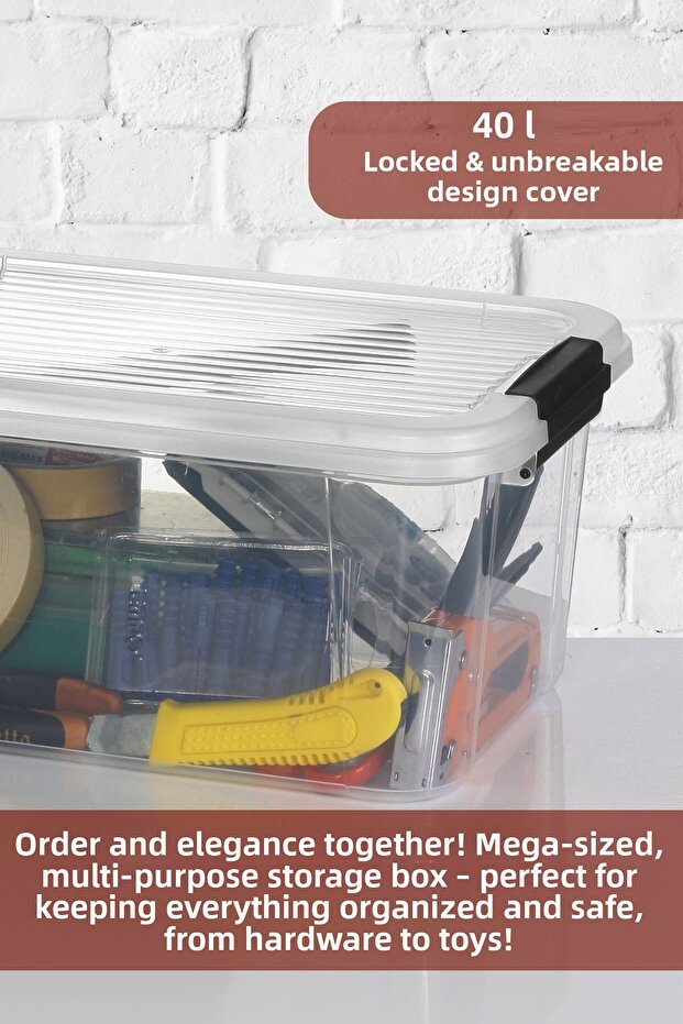 40 Lt Wheeled Storage Container - Multi-Purpose Organizer with Lockable Lid Pantry Storage Storage Box - 2