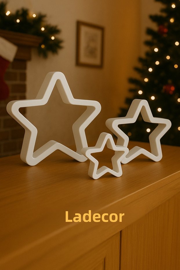 New Year Decorative Star Set of 3 – White Minimalist Table and Shelf Ornament