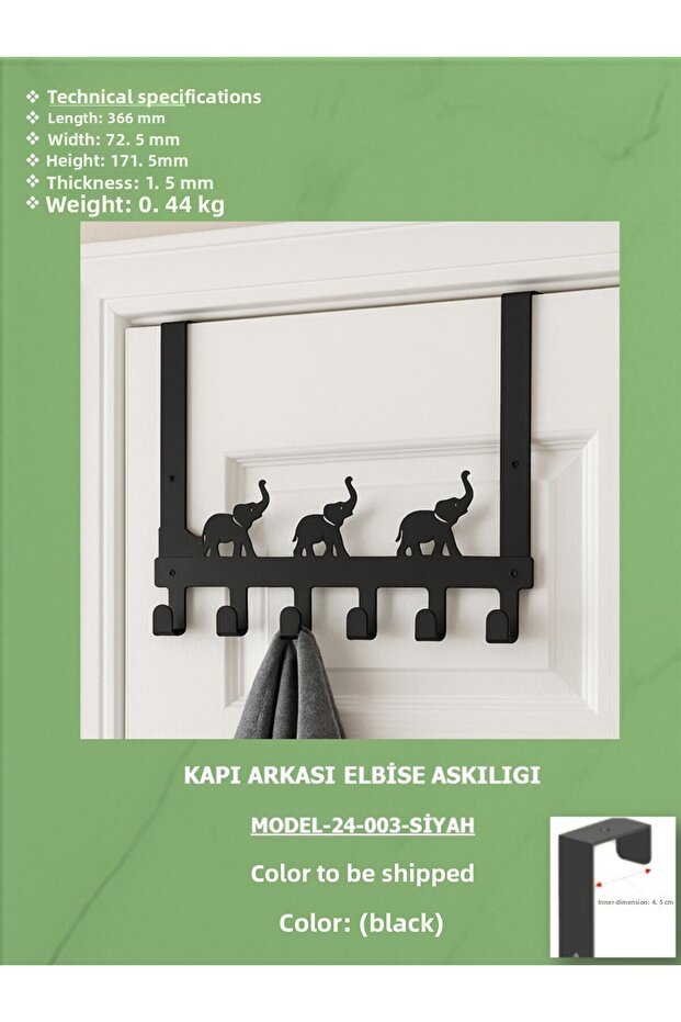 Black Large Size Metal Behind-The-Door Hanger with Hooks Compatible with Thick Doors Metal Behind-The-Door Hanger