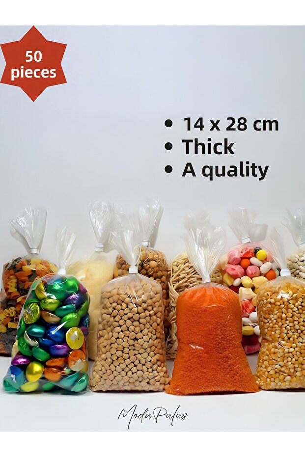50 Pieces - 14X28Cm Size Ultra Thick Grain Bag Transparent Candy Grocery Bag
