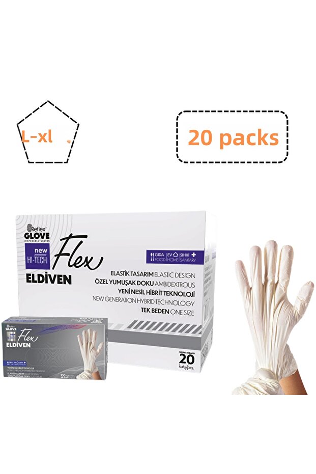 Flex Tpe Powder-Free White Gloves Size L-Xl 20 Packs X 100 Pieces