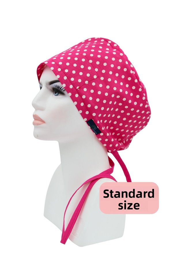 Standard Size Dark Pink Polka Dot Surgical Cap Doctor Nurse Healthcare Worker Hospital Cap