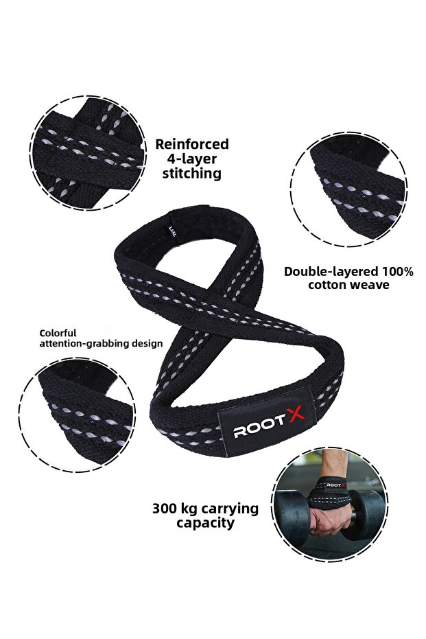 8 Loop Lifting Straps Black Gray (Size L-Xl) - 3