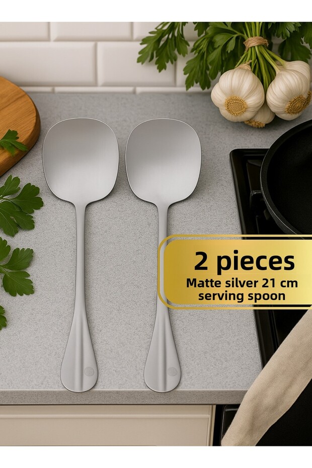Set of 2 Matte Silver 21 cm Stainless Steel Serving Spoons