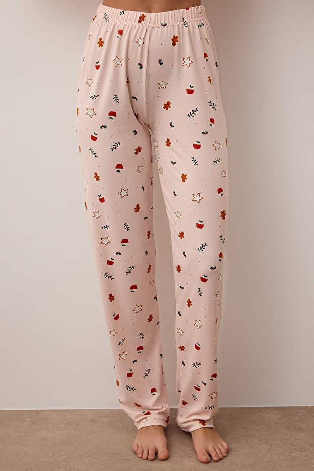 Pudra Yumuşak Tuşeli Kış Temalı Örme Pijama Takımı THMAW26PT00204 - 3