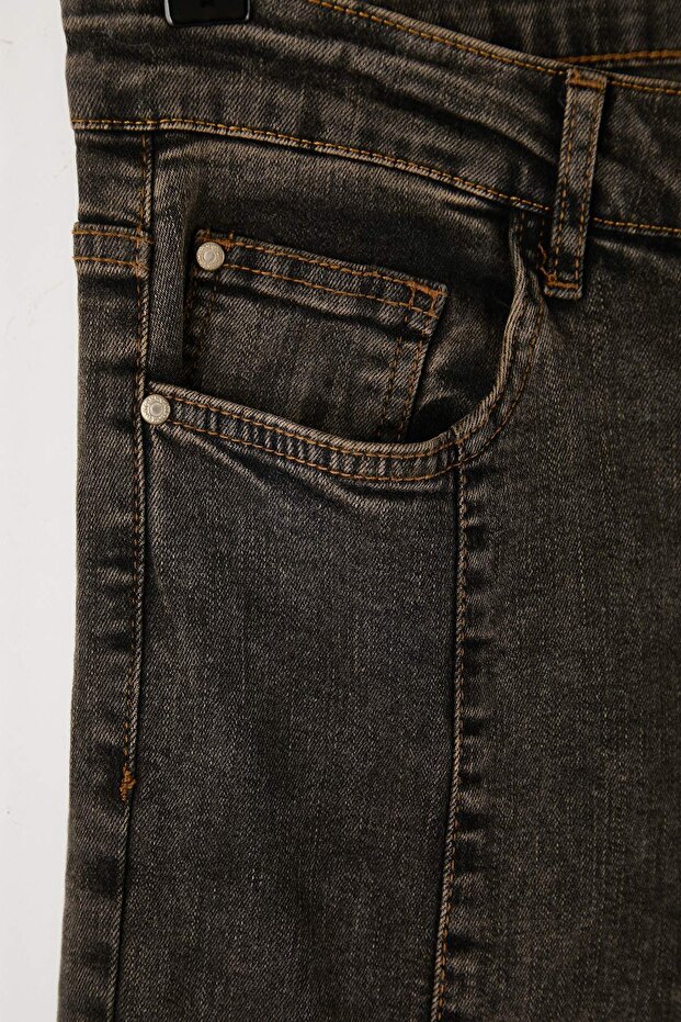 Özel Koleksiyon Kahverengi Yüksek Bel Nervürlü İspanyol Paça Büyük Beden Flare Jeans TBBAW26CJ00013 - 6