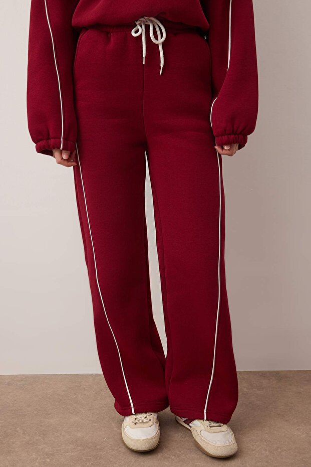Bordo Relaxed/Rahat Kalıp Wideleg/Geniş Paça Örme Eşofman Takımı TWOAW26EM00017 - 3