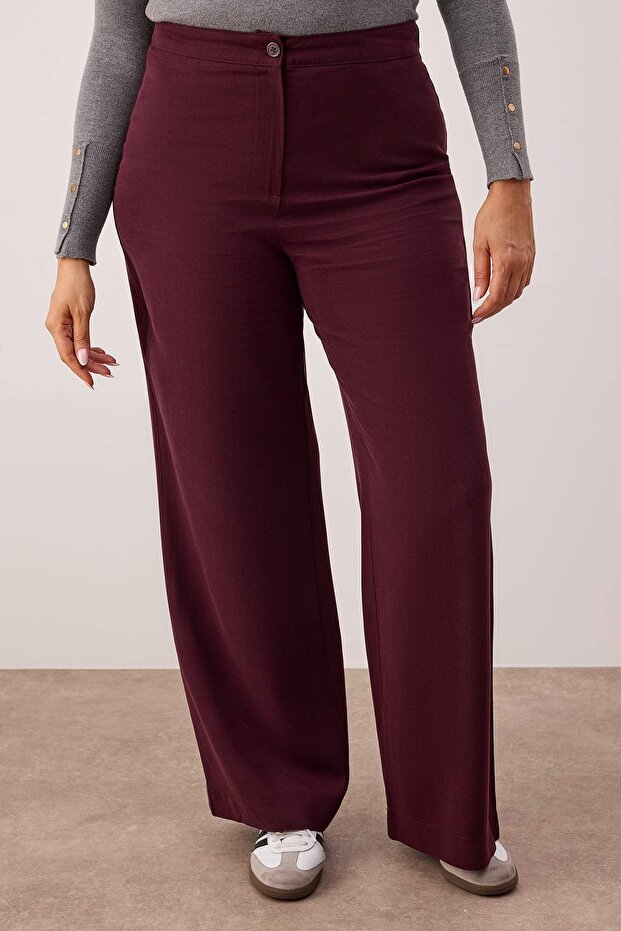 Premium Bordo Wide Leg Büyük Beden Pantolon TBBAW26AR00024 - 3