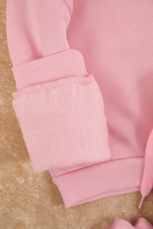 Pembe Pamuklu Düz/Basic Şardonlu Örme Kız Çocuk Sweatshirt ve Eşofman Alt - Üst Takım TKDAW26AU00065 - 4