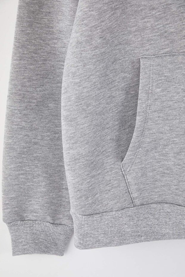 Gri Melanj KKapüşonlu İçi Polarlı Önü Fermuarlı Büyük Beden Örme Sweatshirt TBBAW25AO00027 - 6