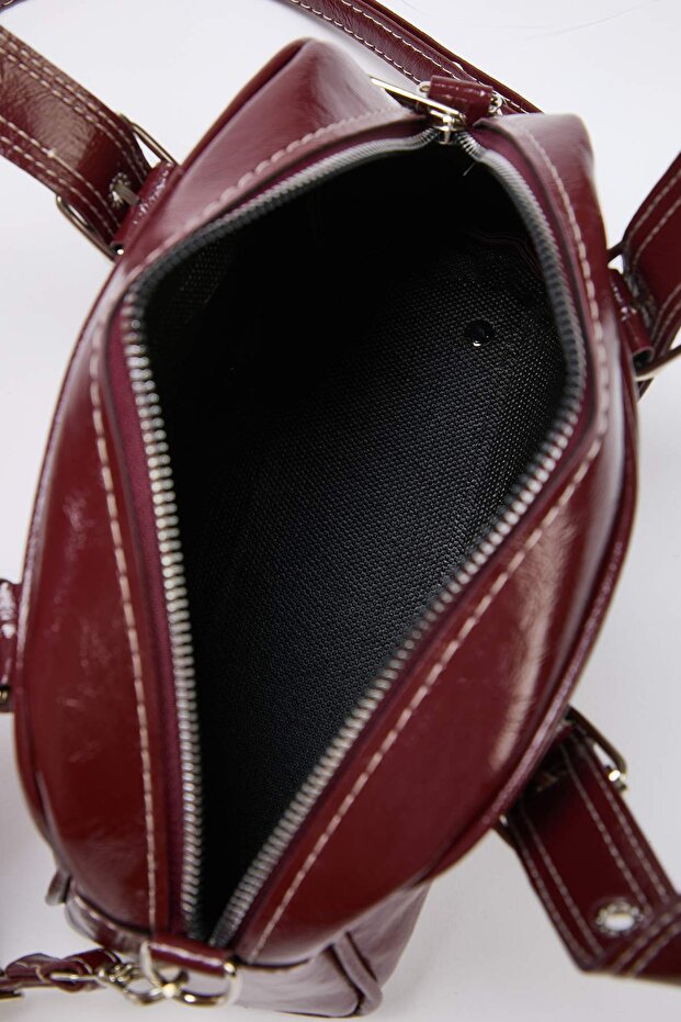 Bordo Kontrast Dikişli Kadın Mini Boy Bowling Mini City El Ve Omuz Çanta TAKAW26OC00015 - 5