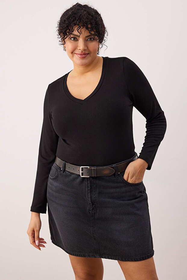 Schwarz-Ecru 2er-Pack Basic-Bluse aus weichem, geripptem Viskose-Strick in Übergröße TBBAW26AF00107 - 5