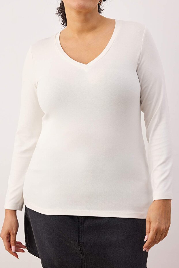 Schwarz-Ecru 2er-Pack Basic-Bluse aus weichem, geripptem Viskose-Strick in Übergröße TBBAW26AF00107 - 3