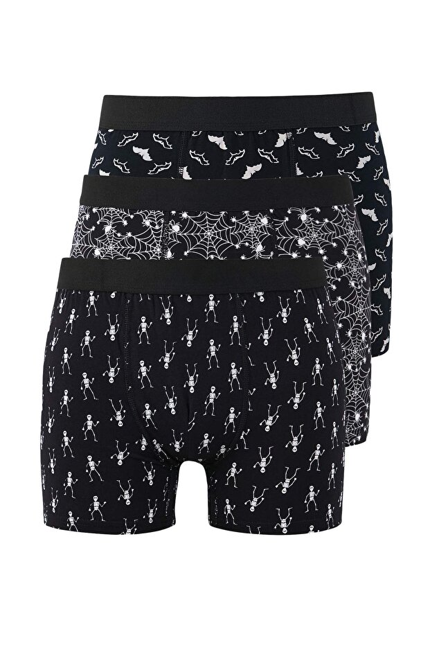 Siyah Desenli Pamuklu Likralı 3'lü Boxer TMNAW26BX00000 - 1