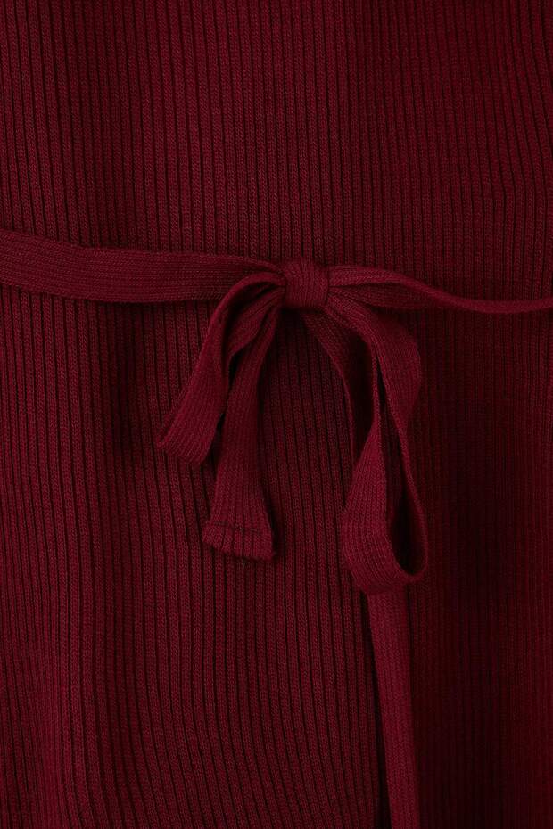 Bordo Beli Kuşaklı Uzun Triko Kazak TBBAW26AN00038 - 6